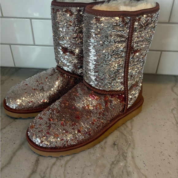 UGG Silver Sequin Ankle Boots - Picture 1 of 6